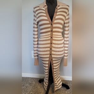 Free People Multicolor Striped Button-Up Ribbed Long Cardigan/Dress. Sz S. NWOT